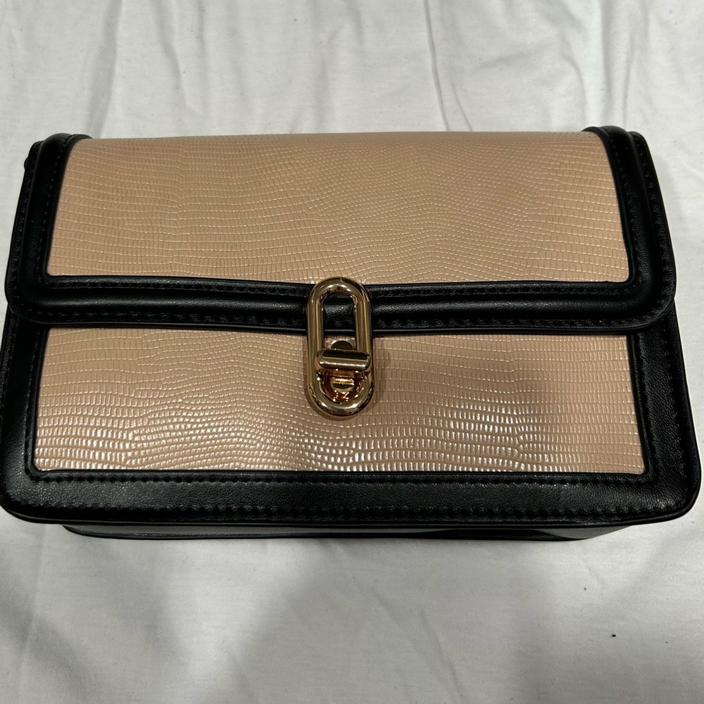 Chic Tan and Black Clutch with Gold Accent
